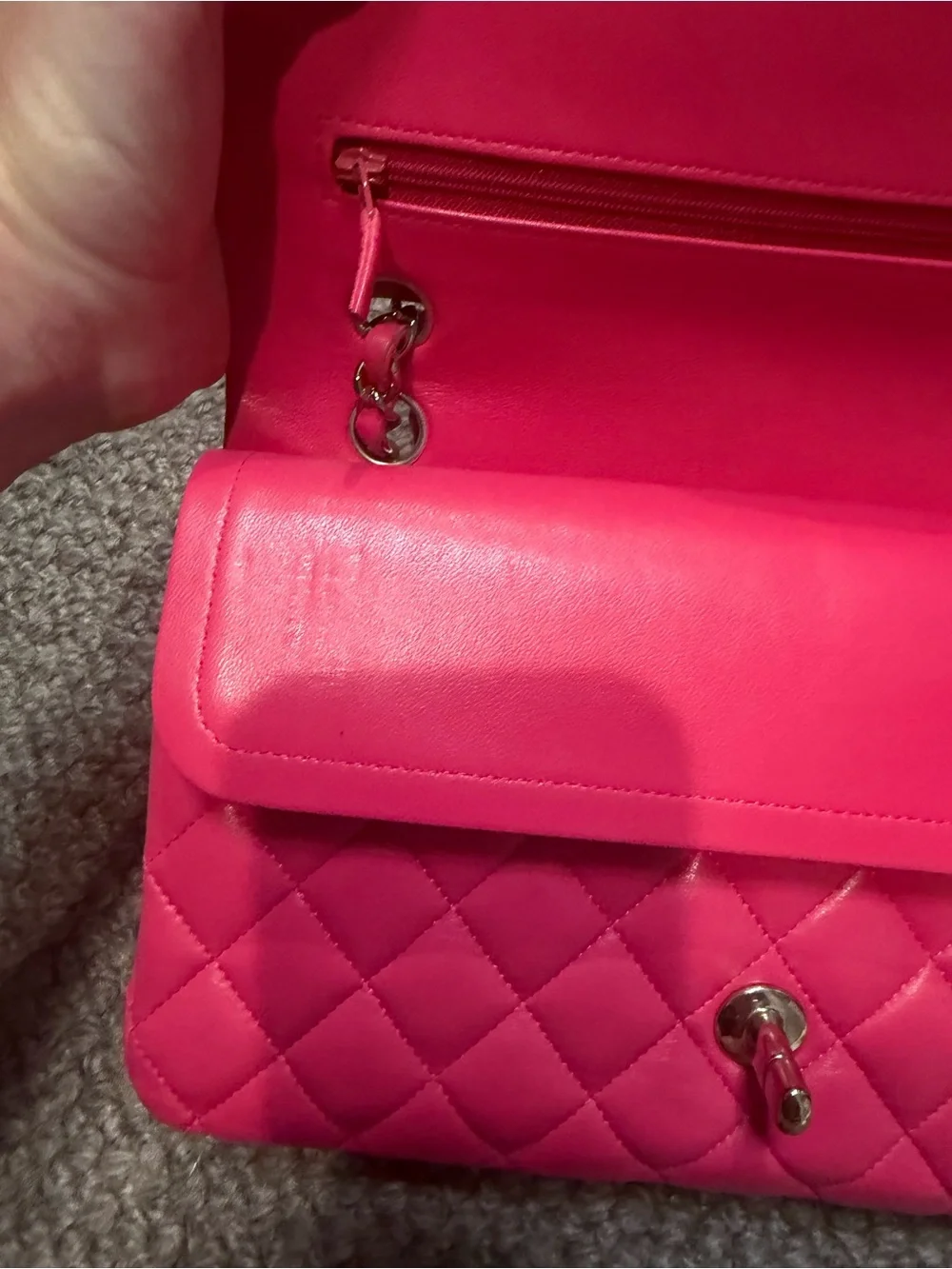 Chanel Classic Flap Bag in rare Hot Pink - Quilted Lambskin Leather Shoulder Bag